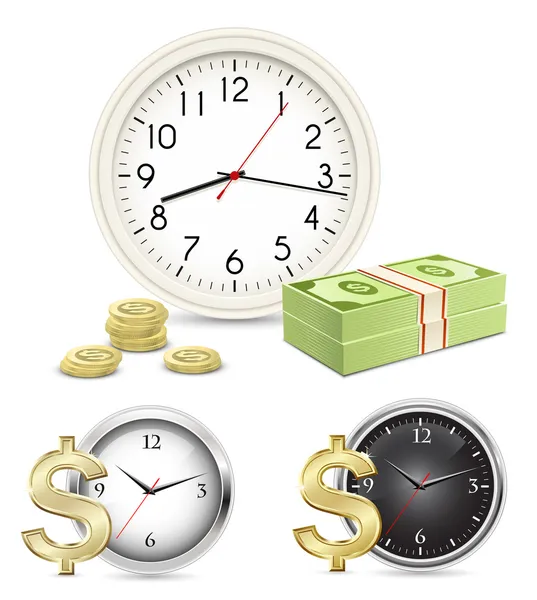 Tijd is geld. Office klok en geld — Stockvector
