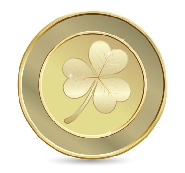 Golden coin with clover clipart