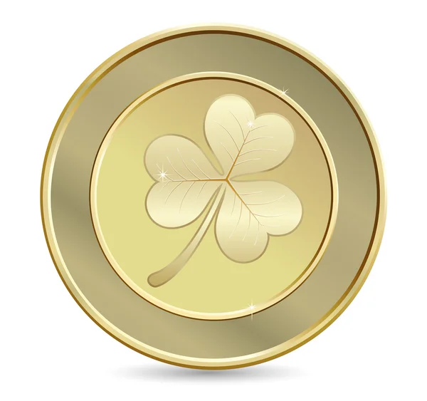 Golden coin with clover — Stock Vector