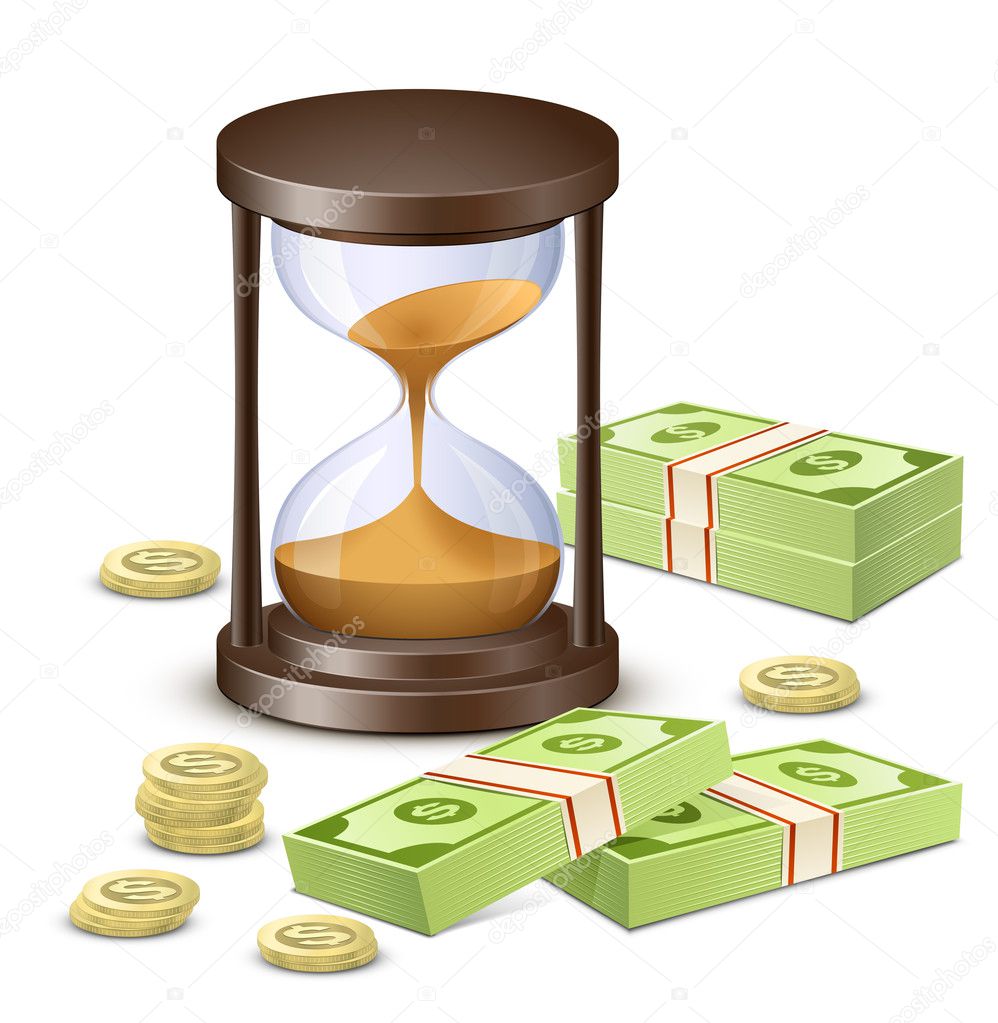 Time is money. Hourglass and Money