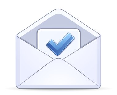 Open envelope with a blue check mark clipart