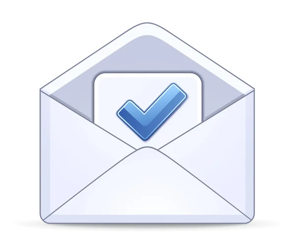 Enveloppe ouverte avec coche bleue — Image vectorielle