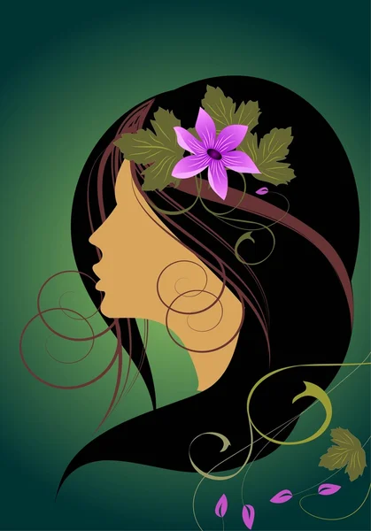 Floral bakgrund med silhuetten av en tjej — Stock vektor