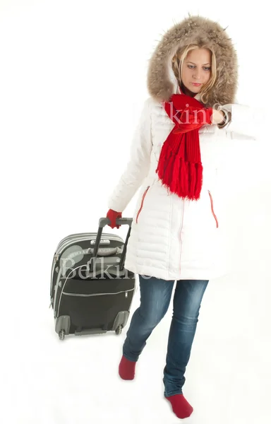 Traveler woman with a bag — Stock Photo, Image