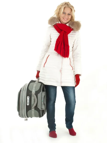 Reisende Frau mit einer Tasche — Stockfoto