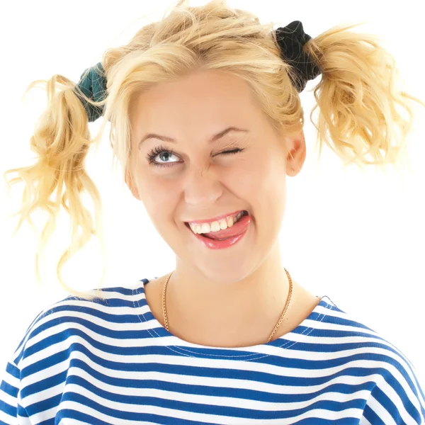 Женщина со смешным выражением лица — стоковое фото