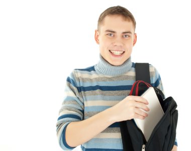 sırt çantası ile genç çekici mutlu erkek öğrenci