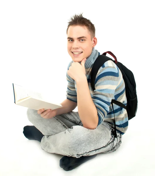 Jonge, aantrekkelijke, gelukkig mannelijke student met rugzak . — Stockfoto