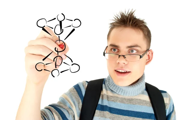 Molécula de escrita de estudante no quadro branco — Fotografia de Stock