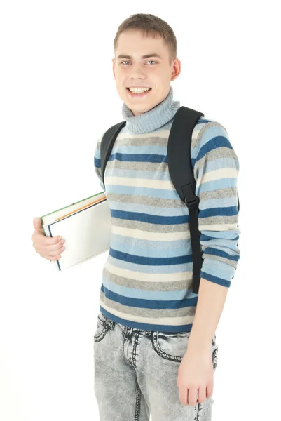 Jovem, atraente, feliz estudante do sexo masculino com mochila  . — Fotografia de Stock