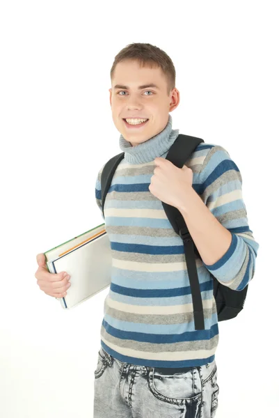 Junge attraktive glückliche männliche Schüler mit Rucksack . — Stockfoto