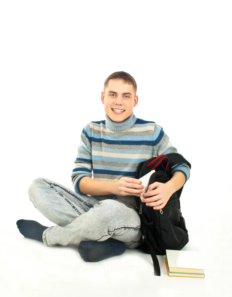 Młody atrakcyjny zadowolony mężczyzna student z plecaka . — Zdjęcie stockowe