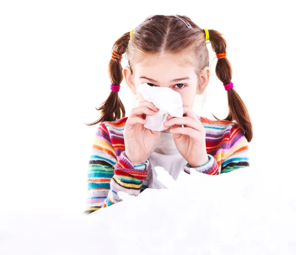 stock image Little girl blows her nose