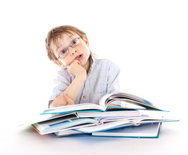 Boy reading a book clipart