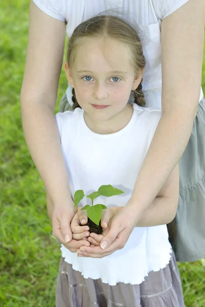 Κορίτσι με φυτό — Φωτογραφία Αρχείου