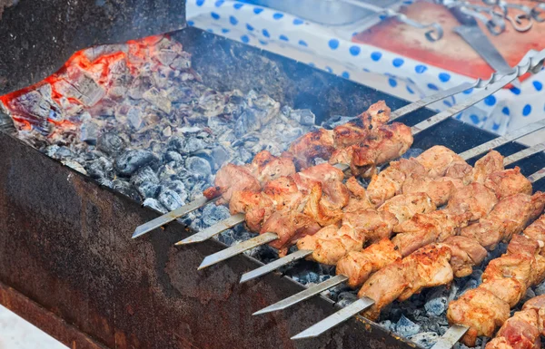 식욕을 돋 우는 신선한 고기 시 케밥 (shashlik) — 스톡 사진