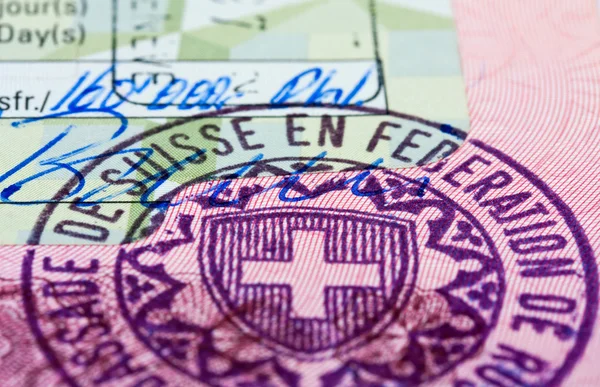 Visto suíço no passaporte — Fotografia de Stock