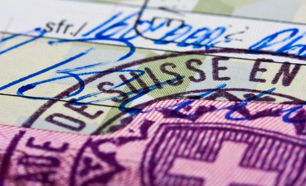 Švýcarské vízum v pase — Stock fotografie