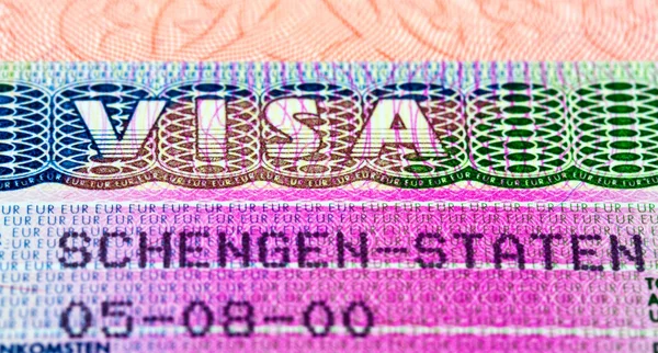 stock image Schengen visa in passport. Fragment