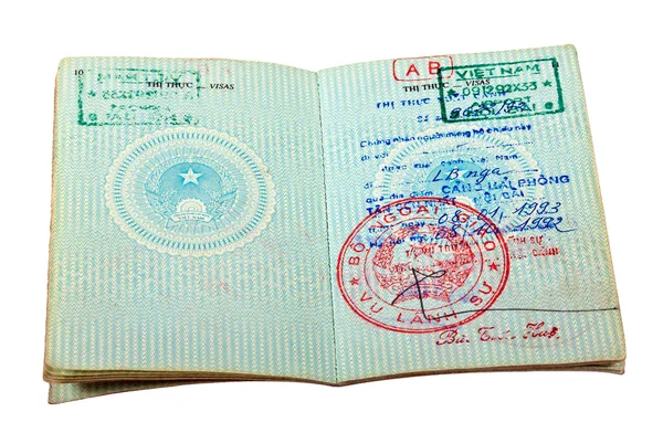 越南护照。签证标记的页面 — 图库照片