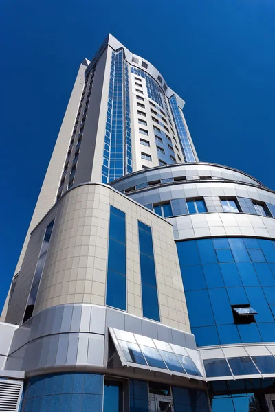 stock image Modern skyscraper on blue sky background in Samara, Russia