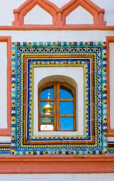 stock image Decorated window in Valday monastery, Russia