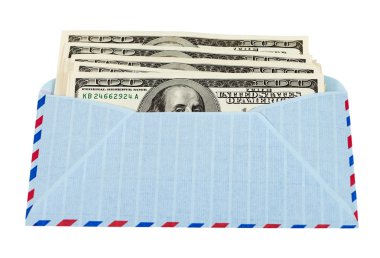 US dollars in airmail envelope isolated on white background. clipart