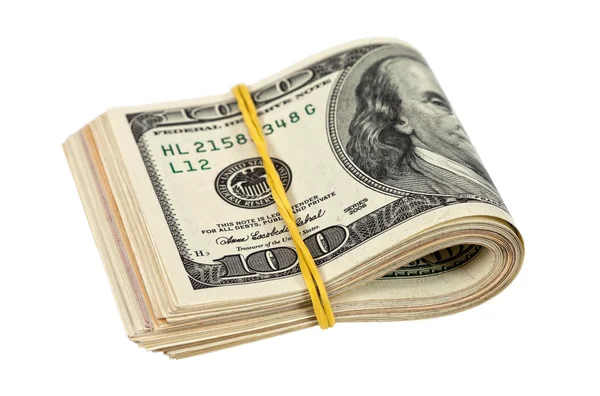Notas de dólar dobradas no fundo branco — Fotografia de Stock