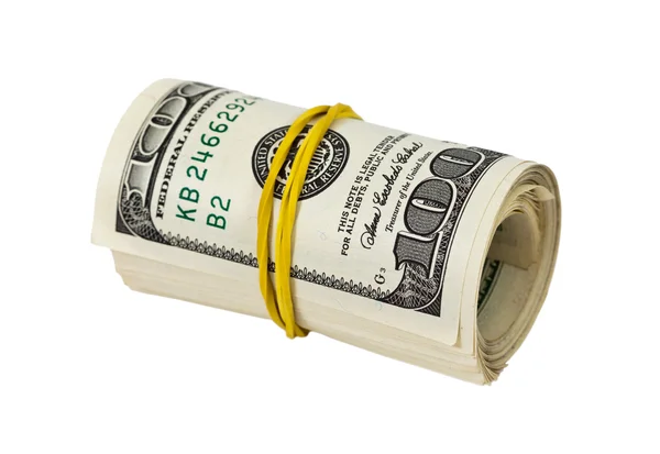Dollars américains enveloppés par un ruban isolé sur fond blanc — Photo