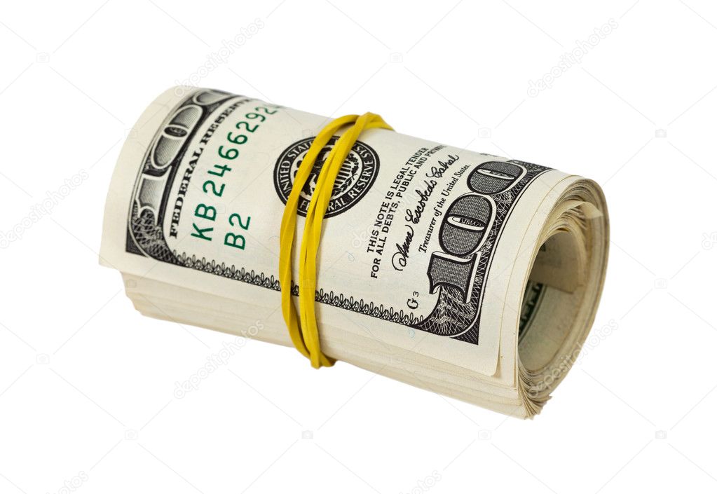 US dollars wrapped by ribbon isolated on white background