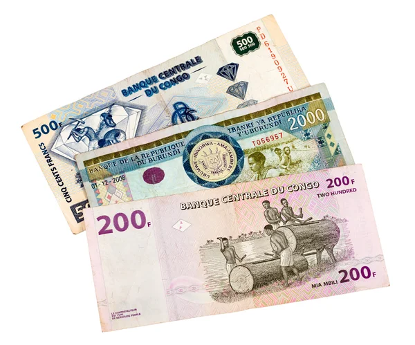 Banknoty Konga i burundi na białym tle — Zdjęcie stockowe