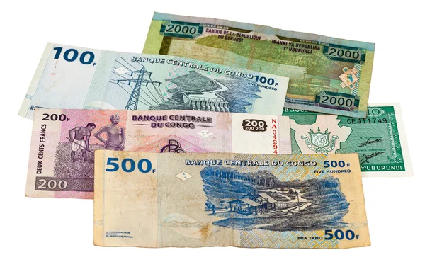 Stock image Banknotes of the Congo and Burundi isolated on white background