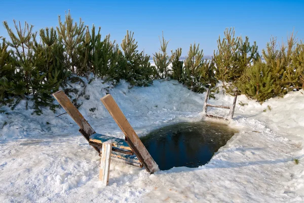 stock image Winter ice-hole on the river