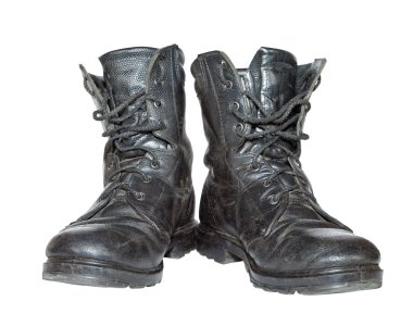 Old army boots isolated on white background clipart
