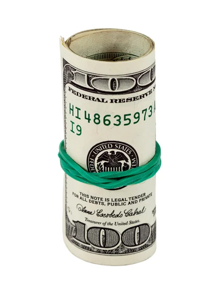 Dollari americani avvolti da nastro isolato su sfondo bianco — Foto Stock