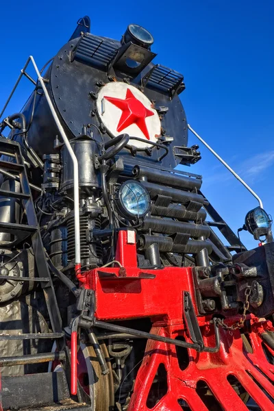 Old steam locomotive with red star — Stock Photo, Image