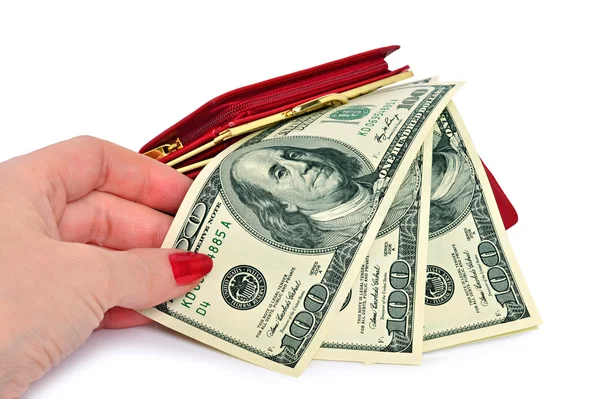 Female hand takes the dollar bill — Stock Photo, Image