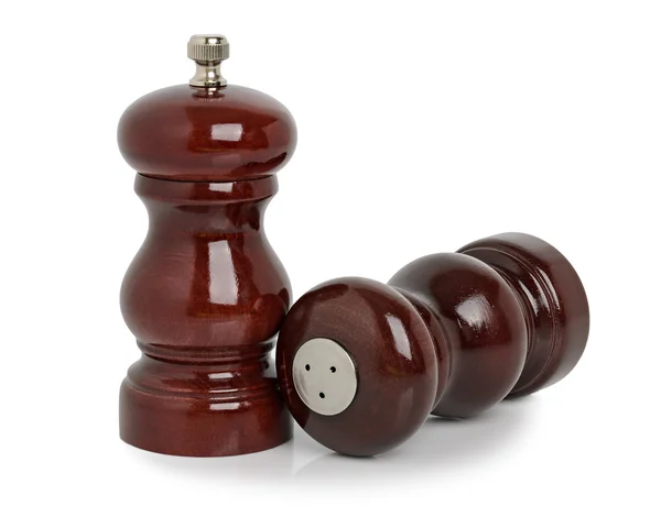 Wooden pepper mill and salt — Stock Photo, Image