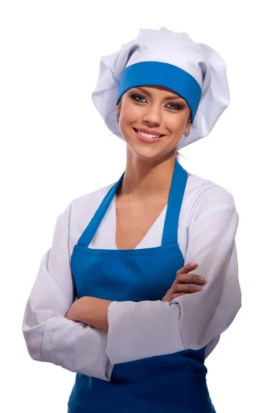 Kıyafetli kız aşçı. — Stok fotoğraf