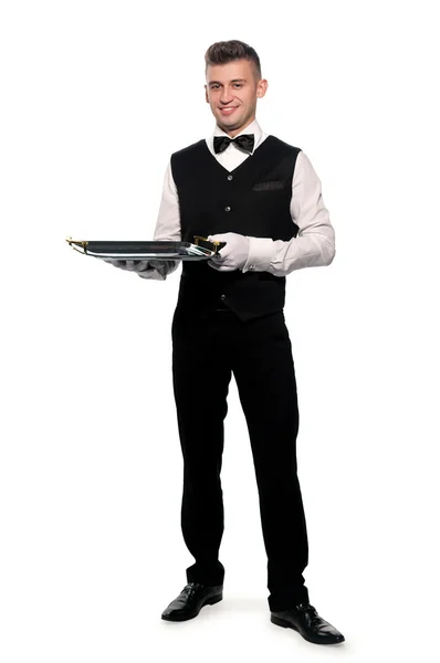 Un joven camarero con una bandeja —  Fotos de Stock