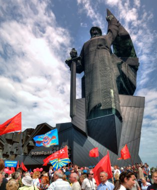 DONETSK, UKRAINE - MAY 9 Unidentified veterans at Victory Monume clipart