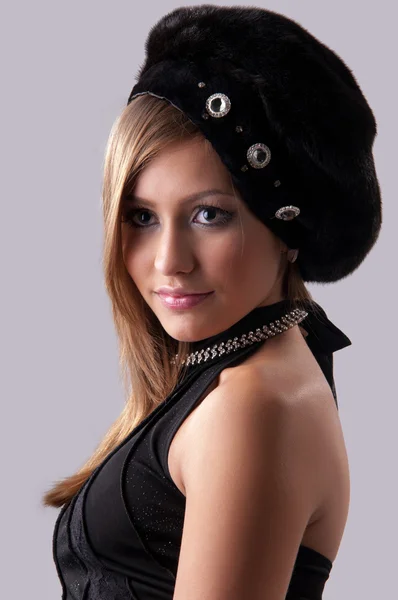 Nő a szőr kalap — Stock Fotó