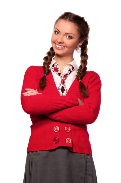 Κορίτσι σε ένα κόκκινο πουλόβερ — Φωτογραφία Αρχείου