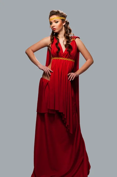 Tjej i klänning på den grekiska gudinnan — Stockfoto