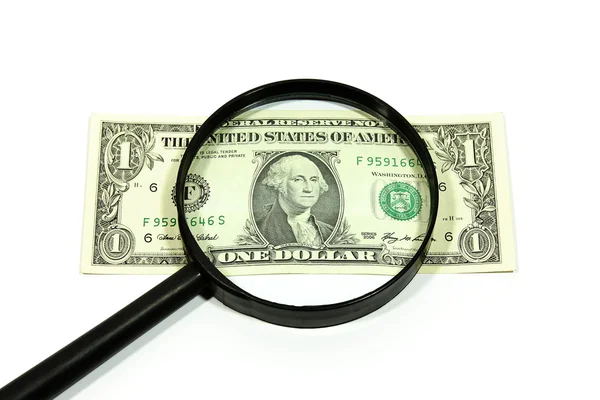 Dollar and magnifier — Stock Photo, Image