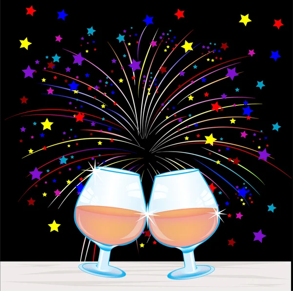 Festive salute and goblets with wine — Stock Vector