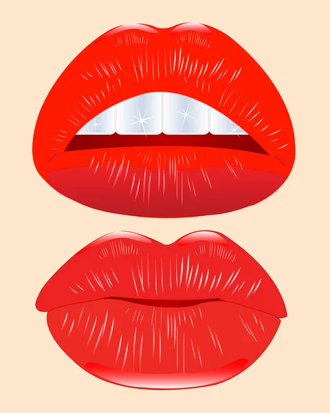 Labios rojos femeninos — Vector de stock