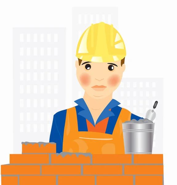 Bauarbeiter platziert Ziegel — Stockvektor