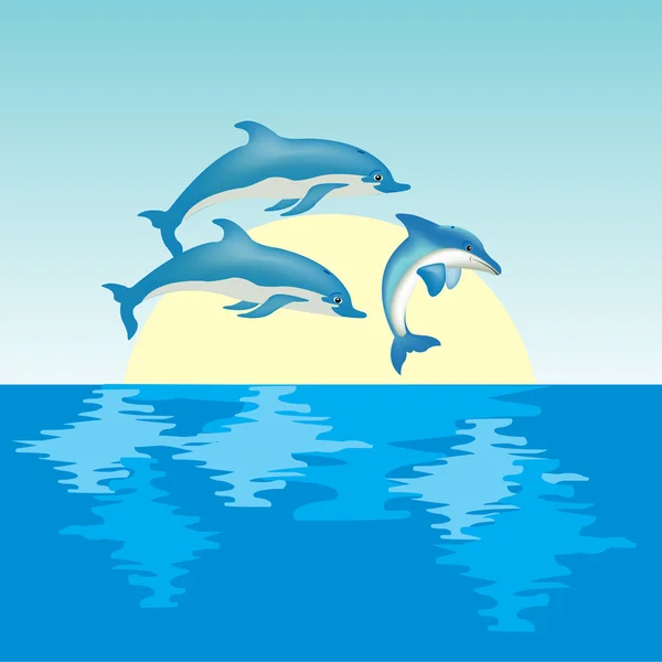 Les dauphins au lever du soleil — Image vectorielle