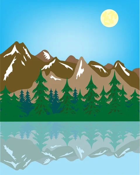 Paysage de montagne et son reflet dans l'eau — Image vectorielle